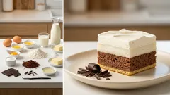 Smetanovo-vanilkový koláč na plech: kakaový korpus, pudinkový krém a šlehačka