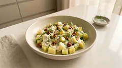 Osvěžující cuketový salát se zakysanou smetanou, koprem a vlašskými ořechy