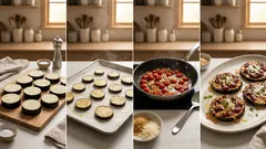 Lilkové mini pizzy bez těsta: zapečená rajčata, česnek a parmazán na plech