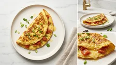 Nadýchaná sýrová omeleta s rajčaty a jarní cibulkou – hotová za pár minut