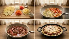 Bramborová „pizza“ z trouby: plátky brambor místo těsta a šťavnatá masová vrstva