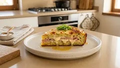 Cuketový koláč jako pizza na pánvi: se šunkou a mozzarellou, hotový bez trouby