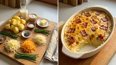 Zapečená bramborová kaše se sýrem a slaninou: krémová uvnitř, křupavá navrch