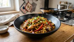 Kuřecí „čína“ se žampiony a kukuřicí: rychlá pánevní směs, co vždycky vyjde
