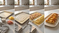 Slaný závin z listového těsta se sýrem a slaninou: rychlá večeře bez kynutí