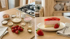 Jahodové jogurtové řezy na plech: nadýchaný piškot a krém, který drží tvar