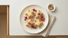 Křupavé hvězdičky z listového těsta s vanilkovým pudinkem a ovocem – efektní dezert ke kávě