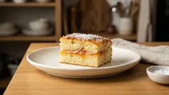 Rozlitý kokosový koláč s meruňkovým džemem: vláčný moučník z jedné formy