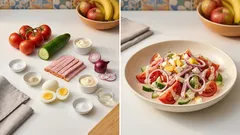 Luxusní rajčatový salát se šunkou a vejci – hotový za pár minut
