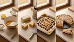 Třešňový koláč se zakysanou smetanou a „drobenkou“ ze strouhaného těsta