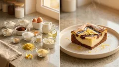 Hrnková buchta s tvarohem na plech: kakaové těsto a krémová náplň