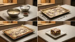 Macecha řezy na plech: mramorový korpus s vanilkovým pudinkem a šlehačkou